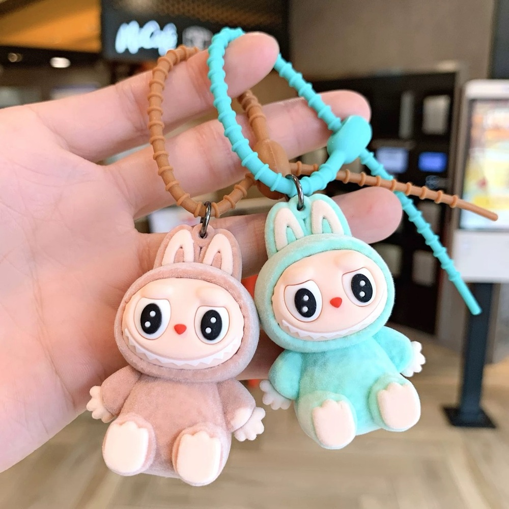 Large Fuzzy Cute Labubu Lafufu Bunny Keychain. Charm for Backpack, Bags, Gift